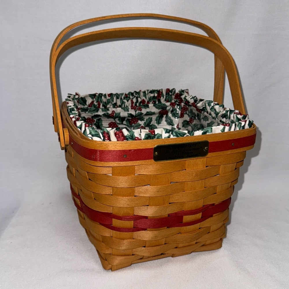 Longaberger 1995 Christmas Holliday Cranberry Basket with liner and protector